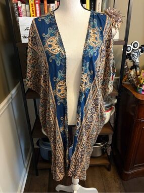 Gypsy Love Blue Paisley Open-Front Kimono Cardigan